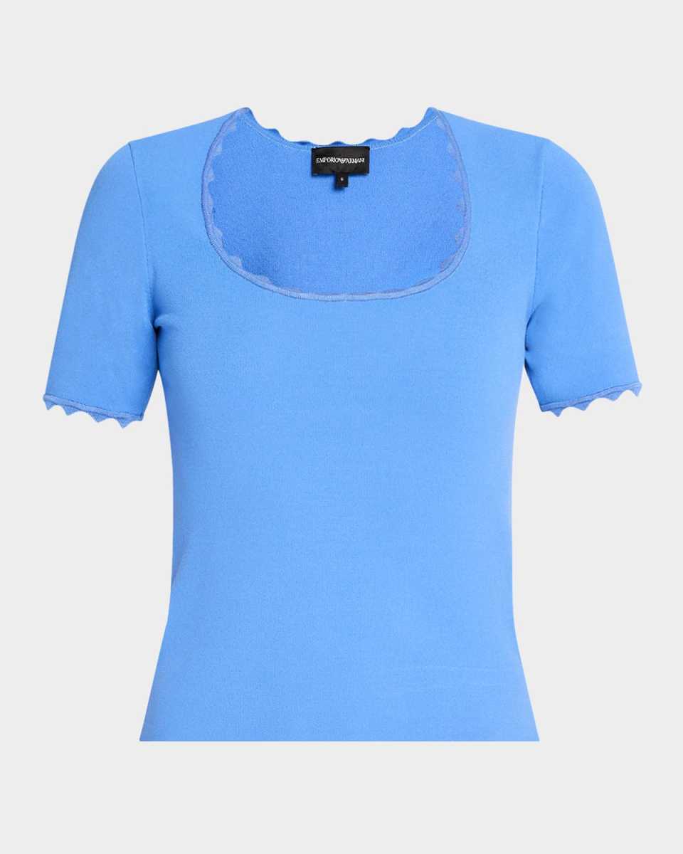 Scalloped Scoop-Neck Stretch Milano Blous